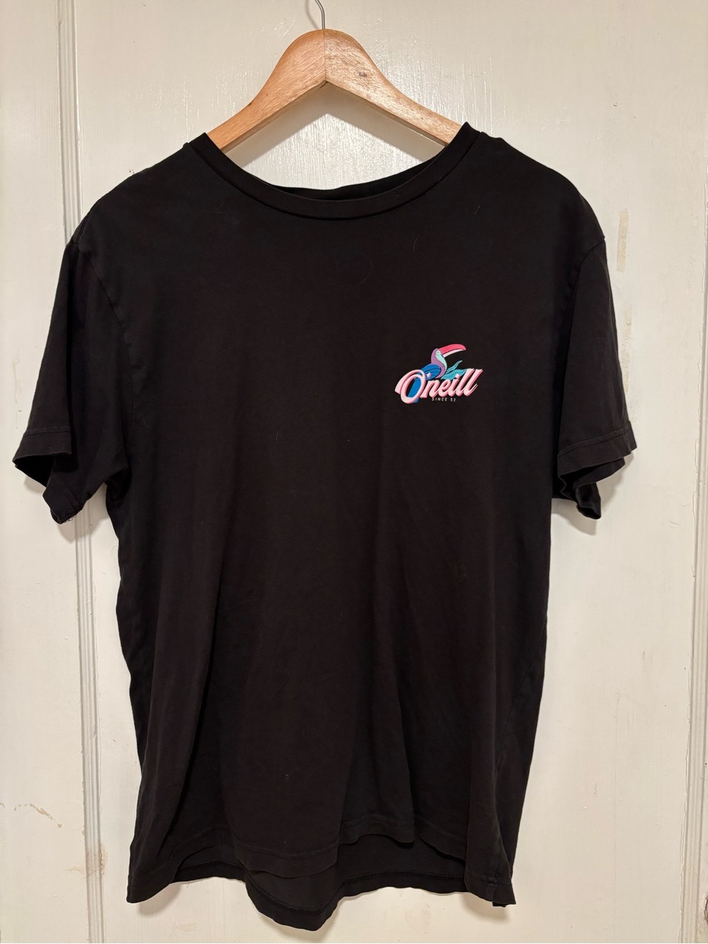 O'Neill Black Tee with Pink & Teal Script Logo